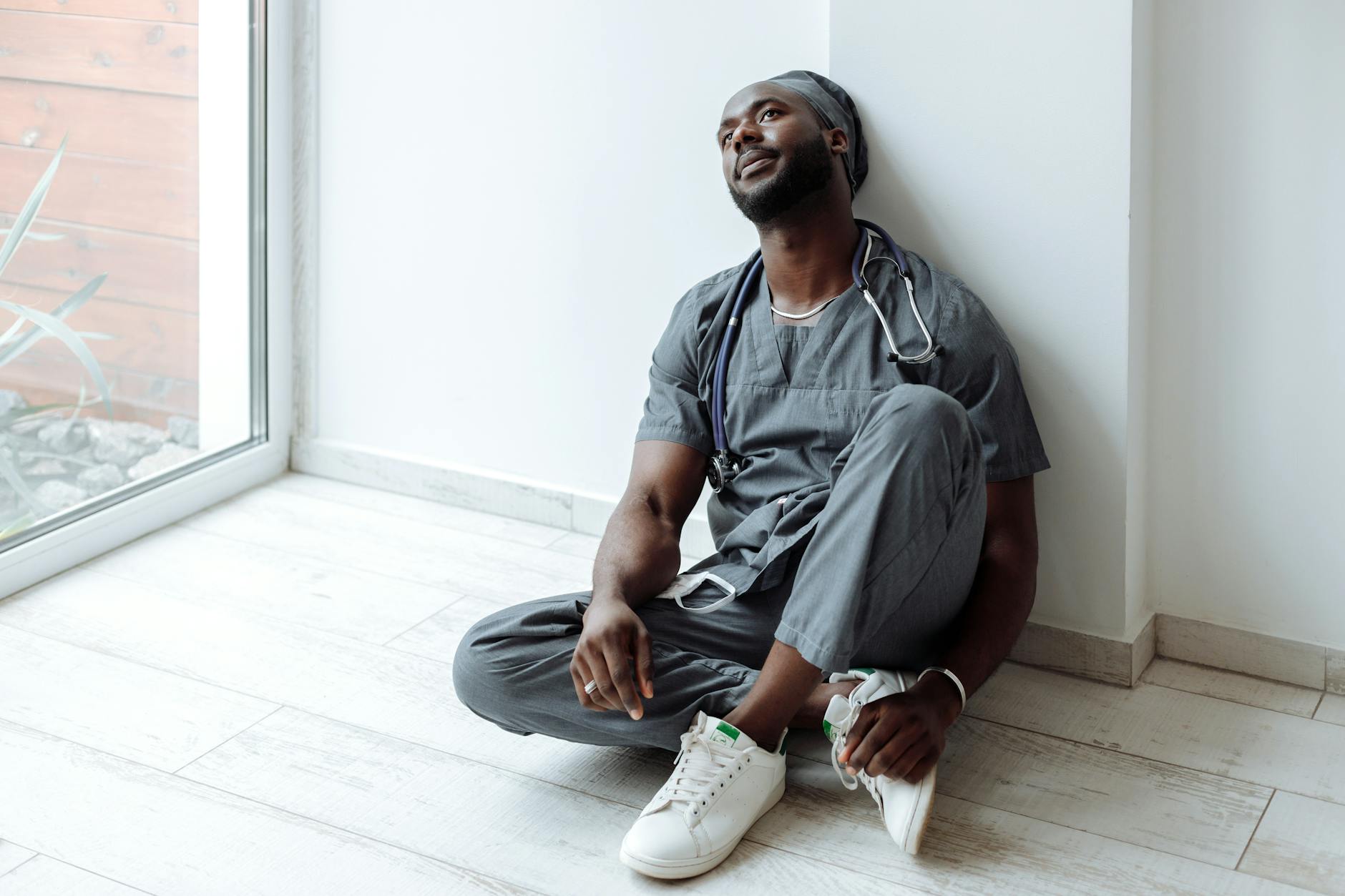 Exhausted healthcare worker resting